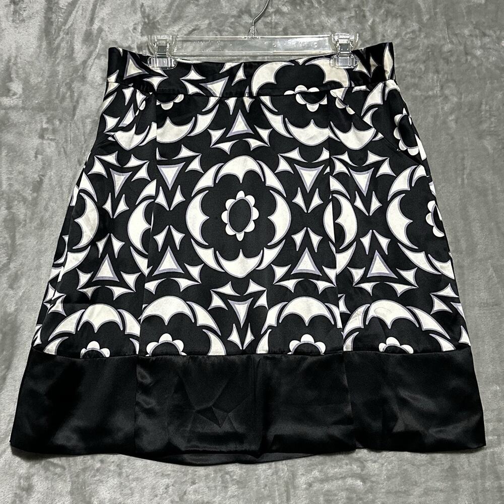 NWT Banana Republic A Line Silk Midi Skirt Womens Size 10 Black Geometric Floral
